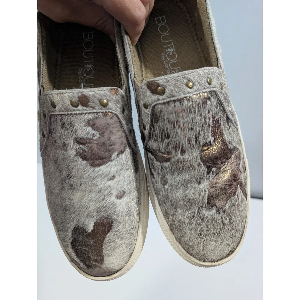 Corkys Pine Top Women's Size 8 Hair-On Leather Slip-On Sneakers Cow Hide Bronze